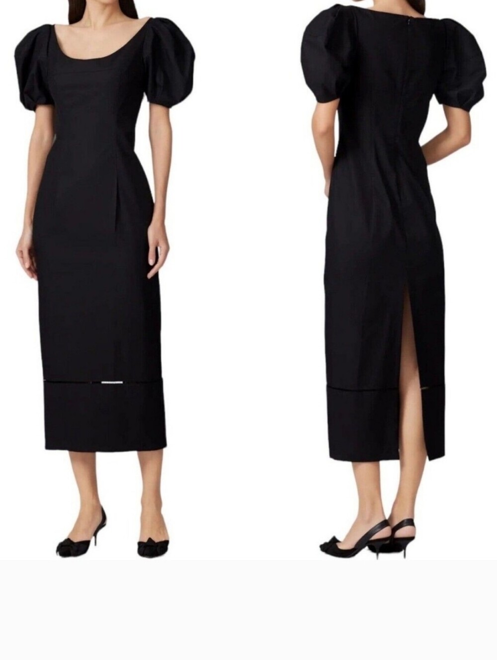 Khaite Allison Black Puff Sleeve Poplin Maxi Dress (US 8)